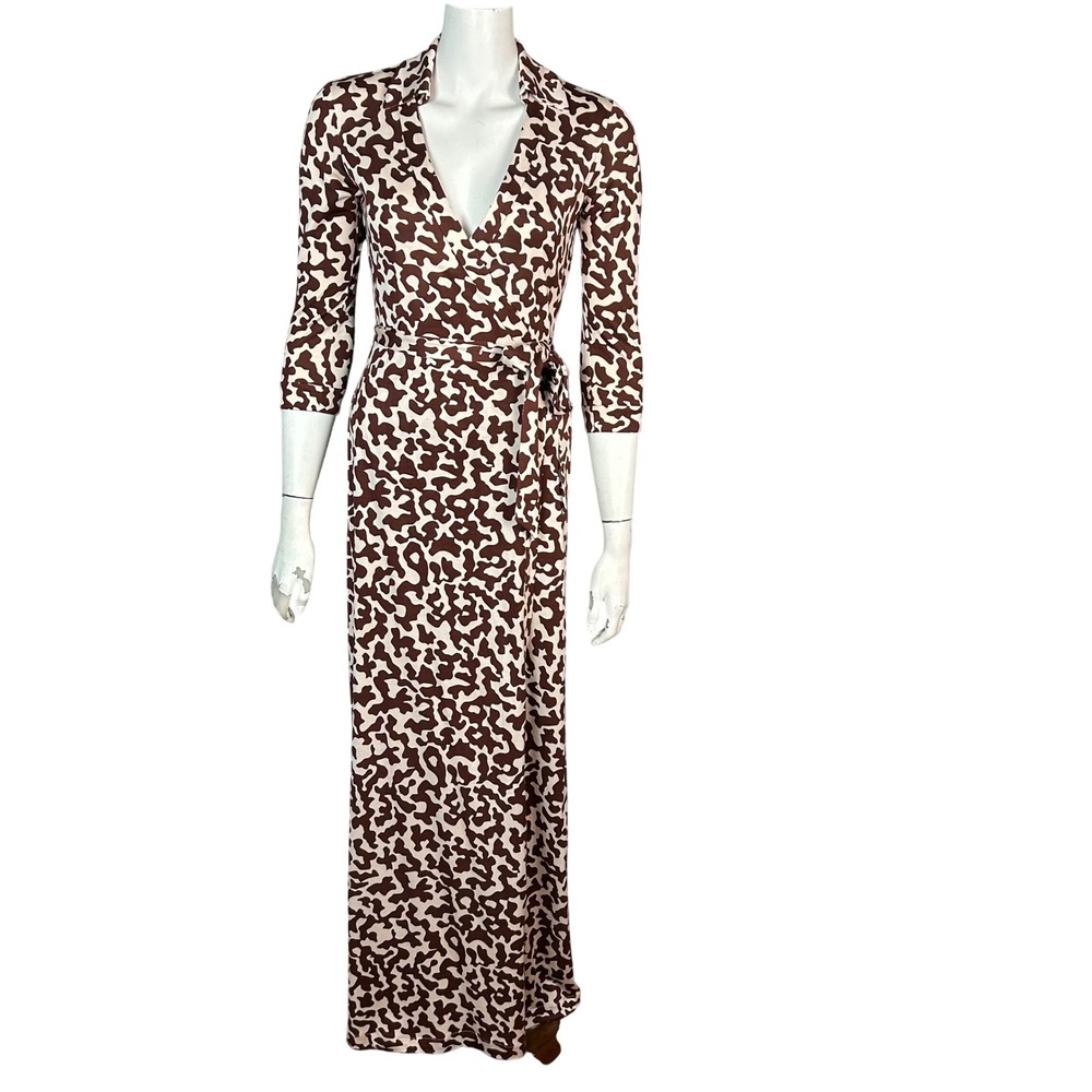 Diane von Furstenberg Animal Print Maxi Wrap Dress Size 4 Abigail Silk Jersey